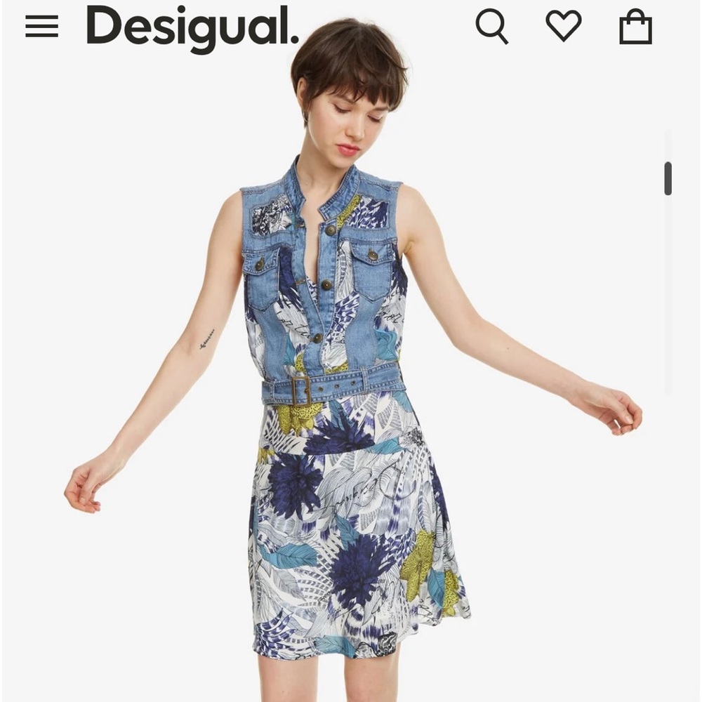 Desigual Like New Denim Mixed Media Dress Womens S